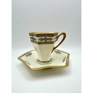 Antique Lenox American Belleek Hexagonal Art Nouveau Demitasse Cup & Saucer